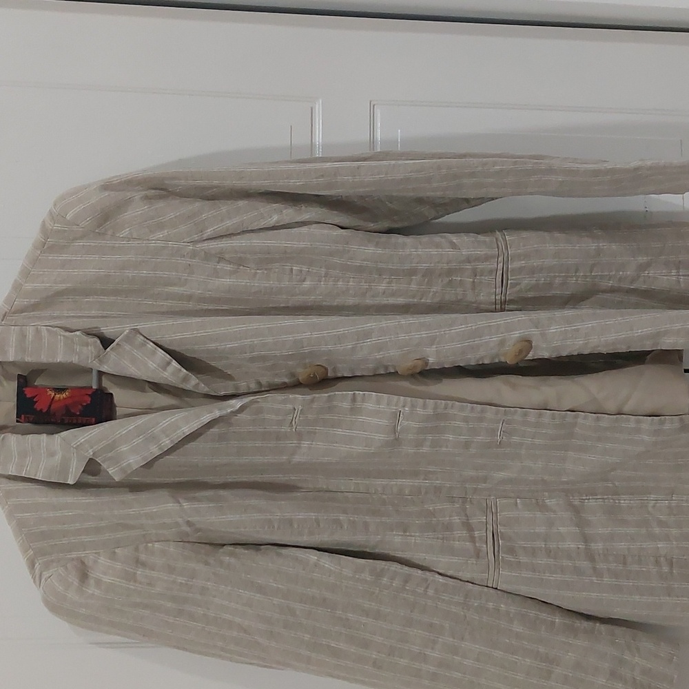 Debbie Shuchat Jacket Womens 8 Striped 3 Button Lined 100% Linen Blazer Coat Top